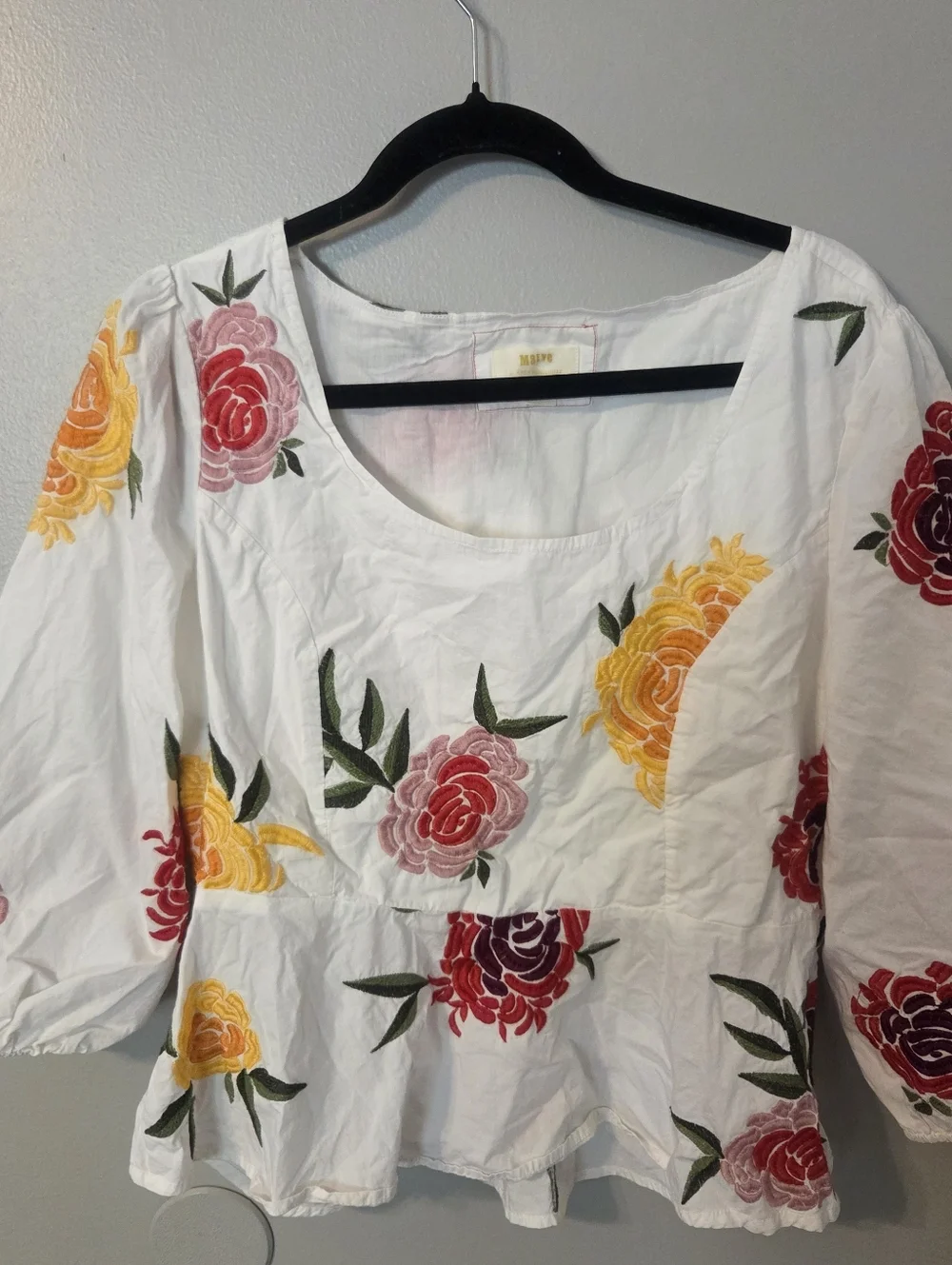Maeve by Anthropologie Womens Boho White Petal-Embroidered Poplin Blouse Sz 14 - Picture 4 of 9
